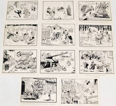 Terence Shelbourne (1930-2020). A group of pen and ink cartoons relating to Grantham Events, to include Grantham Carnival, The Guildhall Centre, St Wulfrum's Last Night At The Proms, The Prince Of William Gloucester Barracks, The Old Scrap Bangers, Dog Sh