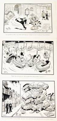 Terence Shelbourne (1930-2020). A group of pen and ink cartoons relating to Grantham Events, to include Grantham Carnival, The Guildhall Centre, St Wulfrum's Last Night At The Proms, The Prince Of William Gloucester Barracks, The Old Scrap Bangers, Dog Sh - 2