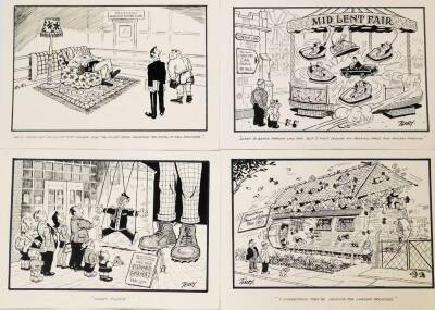 Terence Shelbourne (1930-2020). A group of pen and ink cartoons relating to Grantham events and clubs, to include Grantham District Model Boat Club, The Guildhall Sounds Unusual The Walton Girls High School Choir, Grantham Carnival, The Belvoir Annual Mee - 3