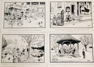 Terence Shelbourne (1930-2020). A group of pen and ink cartoons relating to Grantham events and clubs, to include Grantham District Model Boat Club, The Guildhall Sounds Unusual The Walton Girls High School Choir, Grantham Carnival, The Belvoir Annual Mee - 4