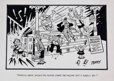 Terence Shelbourne (1930-2020). A group of pen and ink cartoons relating to Grantham events and clubs, to include Grantham District Model Boat Club, The Guildhall Sounds Unusual The Walton Girls High School Choir, Grantham Carnival, The Belvoir Annual Mee - 6