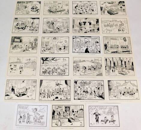 Terence Shelbourne (1930-2020). A group of pen and ink cartoons relating to various local events and scenes, to include Belton Park, Claypole Yacht Club, Long Bennington Activity Fair, Leadenham Gladiators Event, Great Gionerby Olympic Games, Grantham Cri