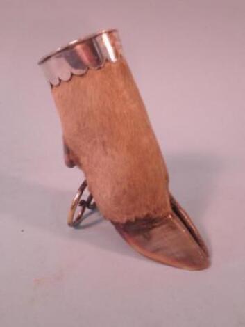 A horses hoof desk ornament with silver plated mounts entitled