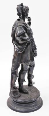 19thC Continental School. Bronzed terracotta figure of a gentleman wearing 18thC dress, on a plinth base, 60cm high. - 4