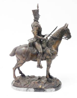 A 20thC bronze figure of a British mounted cavalry officer of the 17th/21st Lancers, on a black marble plinth, 57cm high. - 3