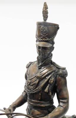 A 20thC bronze figure of a British mounted cavalry officer of the 17th/21st Lancers, on a black marble plinth, 57cm high. - 5