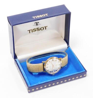 A Tissot Seastar 7 wristwatch, with a gold plated watch head, on a silvered dial with date aperture, marked to rear 315, on an expanding gold plated bracelet, in Tissot box. - 3