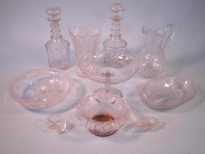 A pair of 19thC cut glass decanters