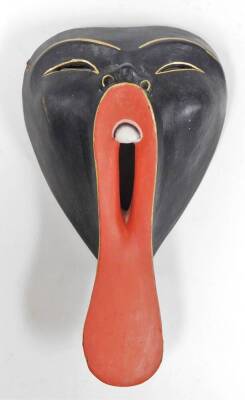 Two wooden Eastern wall masks, each depicting a screaming figure with large open mouth, one black one white, (AF) 30cm high. - 6