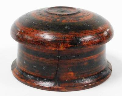 Four wooden Eastern storage jars, each of varying design, two with red and black lacquering, and others. (4) - 4