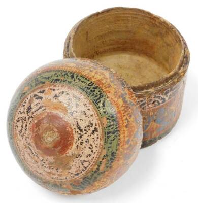 Four wooden Eastern storage jars, each of varying design, two with red and black lacquering, and others. (4) - 7