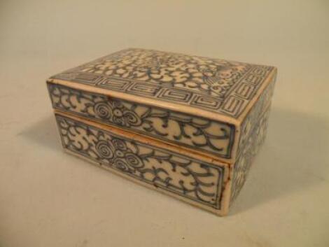 A Chinese blue and white porcelain rectangular scribes box