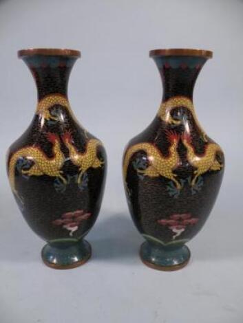 A pair of early 20thC Chinese cloisonn? vases