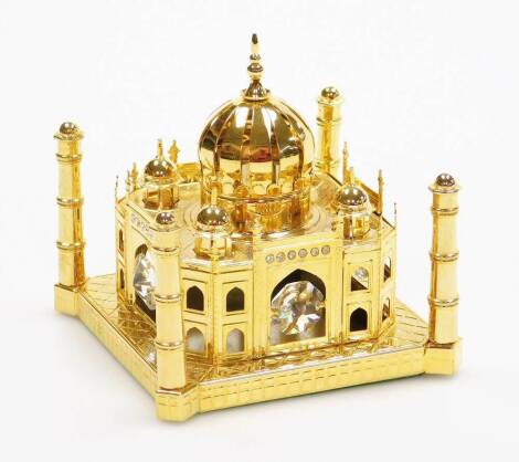 A Gold & Gem Pleasures of Gifting model of the Taj Mahal, with Swarovski crystal decoration, 10cm high boxed.