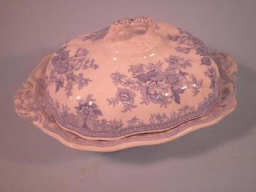 An asiatic pheasant pattern blue printed tureen and cover<br