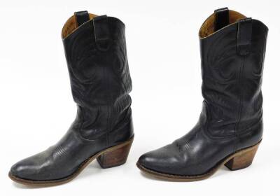 A pair of black leather cowboy boots, stamped Stetson, size unknown. - 2