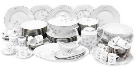 A 20thC Limoges porcelain Elizabeth R pattern part dinner service, to include lidded tureen, 30cm wide, coffee cans, cups, saucers, serving plates, coffee pot, gravy boat on stand, vegetable dishes, plates, etc. (a quantity) We have specific vendor instru