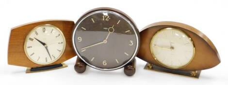 Three Art Deco style electric bedside clocks, to include Smiths and Metomech. (3)