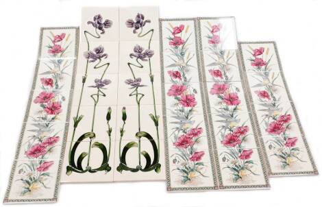 A group of wall tiles, to include Johnson floral wall tiles and a set of Holland Art Deco style wall tiles. (a quantity)