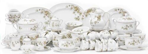 A comprehensive Noritake Ireland Trailing Ivy pattern part dinner service, to include dinner plate 27cm diameter, graduated serving meat plates, cups, saucers, jugs, soup bowls, dessert bowls, soup tureen, cups, saucers, plates, side plates, etc., printed