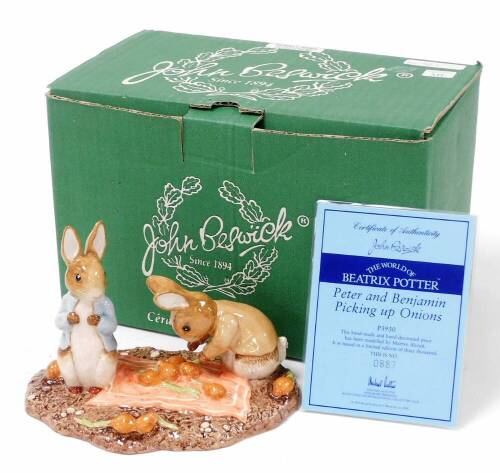 A Beswick Beatrix Potter limited edition figure group, Peter and Benjamin Picking up Onions, number 887 of 3000, boxed.