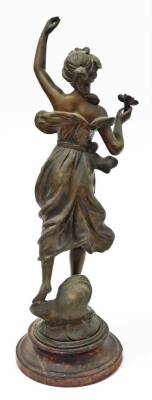 A late 19thC cast figure of a female, in dress with a flower, on a turned wooden base, 50cm high. - 3