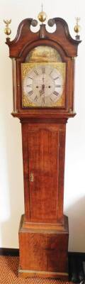 Richard Hackett Harringworth. An early 19thC longcase clock, painted clock dial, with figures in country landscape, in a oak case, with two weights and pendulum, an 8 day movement, 217cm high, 43cm wide, 23cm deep. - 2