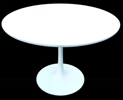 A 1970's Arkana white Tulip table, of circular form on an inverted stem and circular foot, unsigned, 73cm high, 103cm diameter.