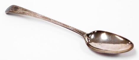 A George IV silver serving spoon, with fiddle pattern handle bearing initials DIM, maker Richard Crossley of London, Chester 1821, maker RC, 3½oz.