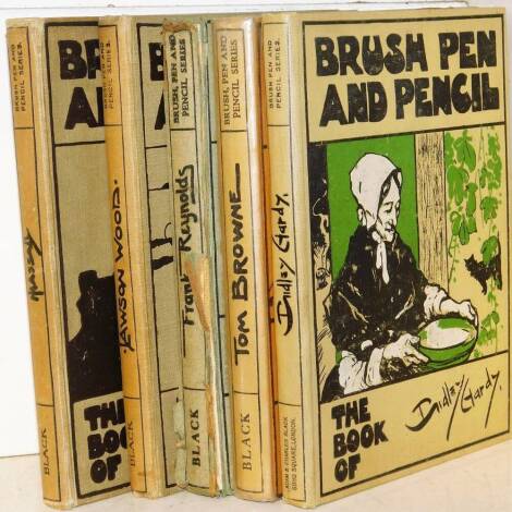 Five Brush, Pen and Pencil books, one by Lynsey Gardey, another by Tom Brown, Frank Reynolds, Jansen Wood and Hassall (5).