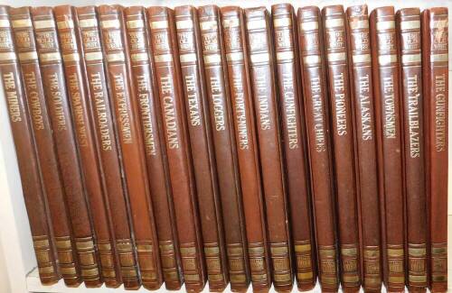 Various Wild West novels, to include the Canadians, The Frontiersmen, The Express Men, The Spanish West, The Indians, The Loggers, The Texans, etc., each in Time Life Books brown leather binding (19).