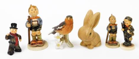 A group of ornaments, to include a Sylvac rabbit, Goebel bird and figures of children. (6)