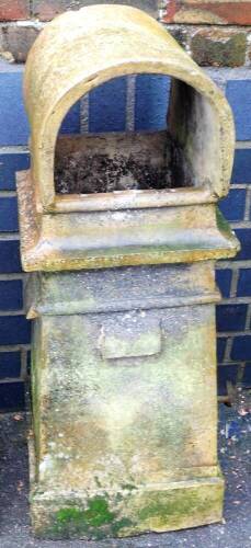 A Victorian stoneware chimney pot, with domed open hood top, on a square taper base, 88cm high.