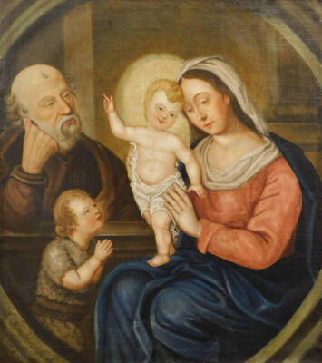 W(?) **ylding (18thC School). The Madonna and Child with St Joseph, oil on canvas, indistinctly signed 'W(?) **ylding Pinx.' and dated 1782, 103cm x 90.5cm. Label verso - restored and reframed by J.D. Wheeldon and Sons, Lincoln, Dec 22nd 1975.