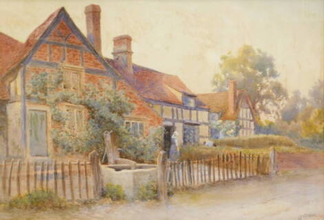 James Aitken (act.1880-1935). Cottages at Cropthorne-on-Avon, Worcestershire, watercolour, signed and titled on mount, 33cm x 48cm. Label verso J.D. Wheeldon and Sons, 12 Strait, Lincoln.