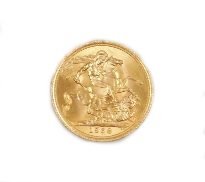 An Elizabeth II full gold sovereign, dated 1968.