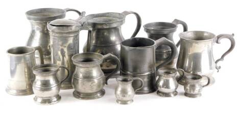 A quantity of 19thC and later pewter, to include measures, tankards, etc.