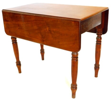 A Victorian mahogany Pembroke table, the top with rounded corners above a side drawer on turned tapering legs, 91cm wide.