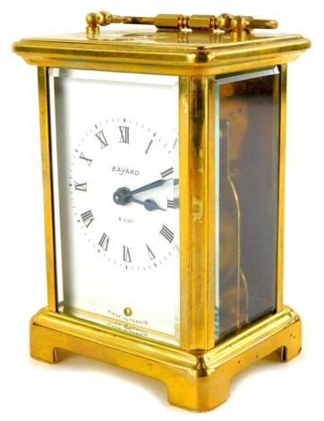 A modern French brass carriage clock, the dial stamped Bayard, with a loop handle, 15cm high overall