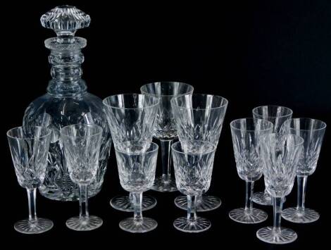 A quantity of cut glass, to include a decanter and stopper, and various Waterford glasses.