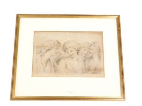 After G. Bartolozzi. A group of Neo Classical figures, stamped London Published as the Act Directs, January 1786, monochrome engraving, (AF), 22cm x 31cm.