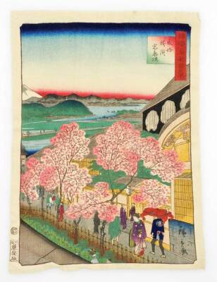 Various Japanese woodblock prints, including several Hiroshige facsimiles of landscapes and various scenes, other prints of geisha and attendants, bit-rd, ducks, etc., mostly signed, unframed, 26cm x 39cm. (a quantity) - 3