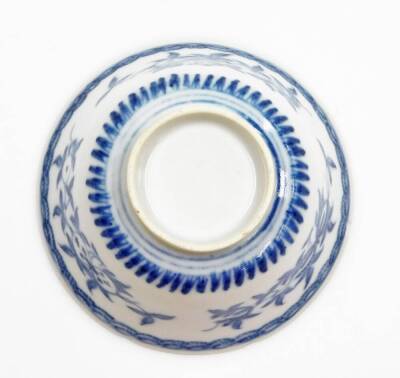 A Chinese blue and white porcelain tea bowl, of circular tapering form, decorated with flowers with an internal flower head centre, 11cm diameter, polished jade style figure, etc. (a quantity) - 13