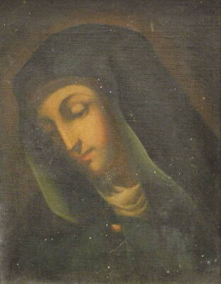 A 19thC English School. Portrait of the Virgin, quarter profile, oil on canvas, 26cm x 22cm.