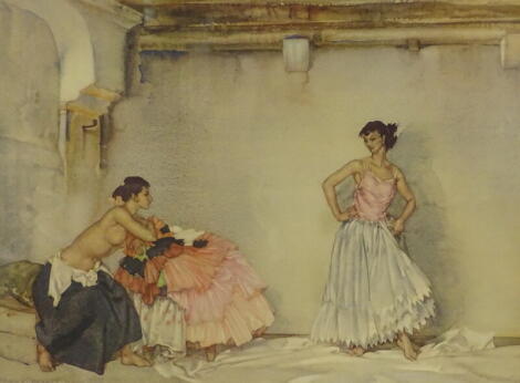 William Russell Flint (1880-1969). Casilda's white petticoat, artist signed coloured print, 48cm x 62.5cm.