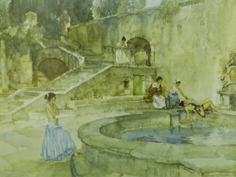 William Russell Flint (1880-1969). Chateau Garden, Languedoc, artist signed coloured print, 43.5cm x 56cm.