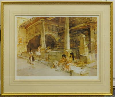 William Russell Flint (1880-1969). Gossip St Jeannet, artist signed coloured print, print 550/850, 53cm x 69cm. - 2