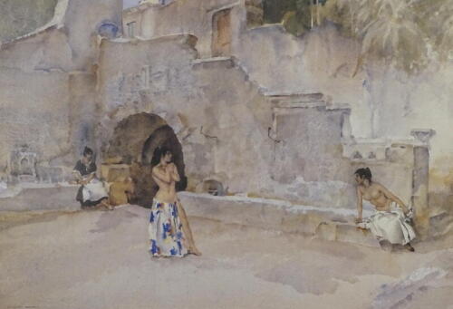 William Russell Flint (1880-1969). Models in an Italian Courtyard, limited edition coloured print, 626/650, 38cm x 53cm.