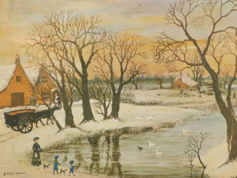 Helen Bradley (1900-1979). Our Christmas Ducks, artist signed print, watermarked, 38cm x 49cm.