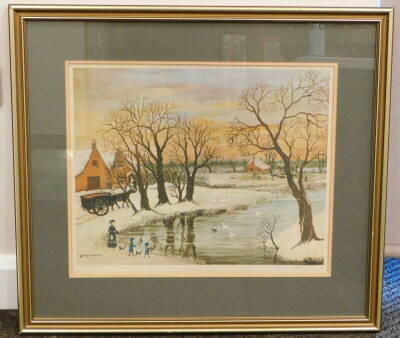 Helen Bradley (1900-1979). Our Christmas Ducks, artist signed print, watermarked, 38cm x 49cm. - 2